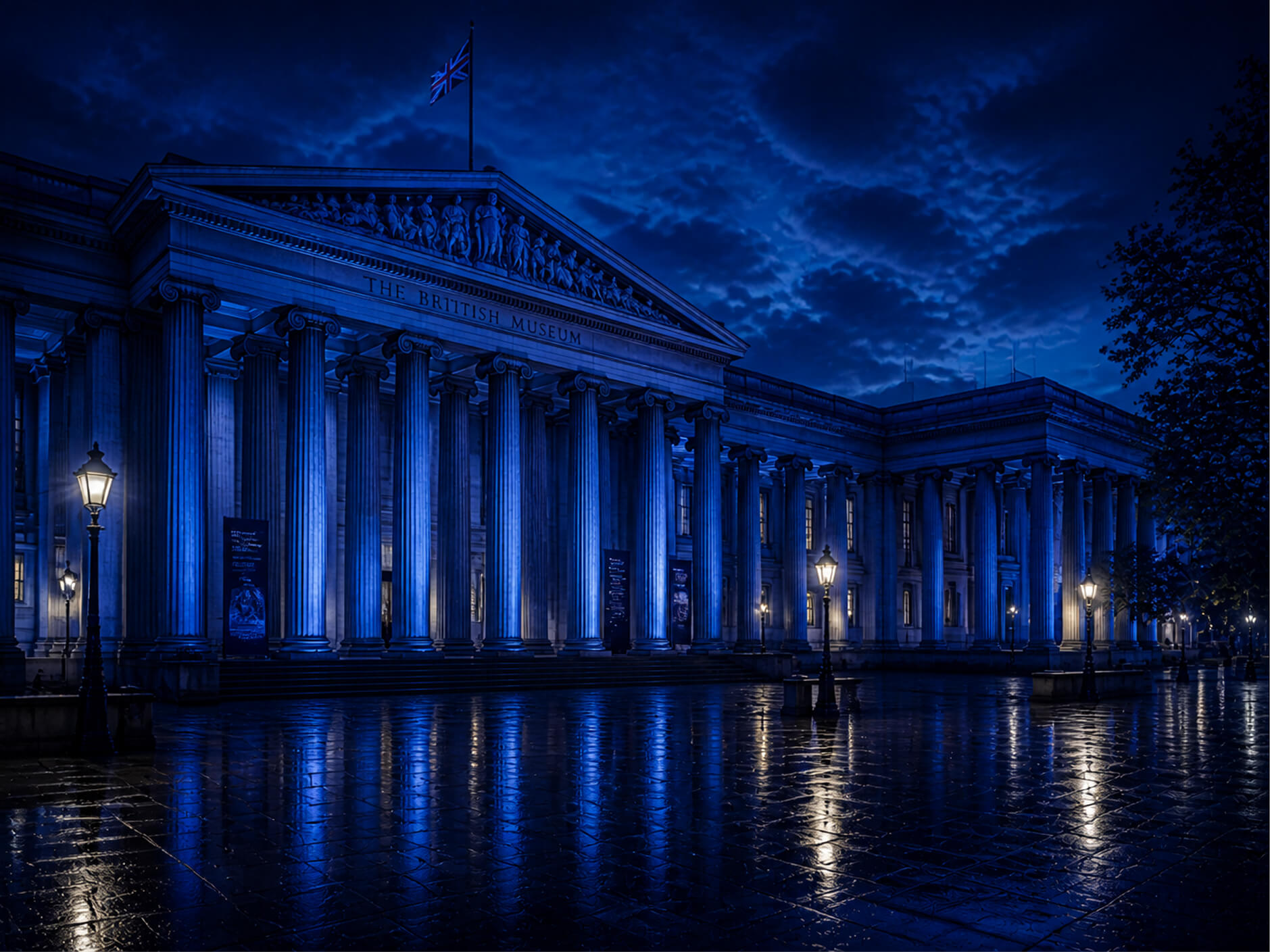 The Great Court of the British Museum in London, with its iconic glass-and-steel roof designed by Norman Foster