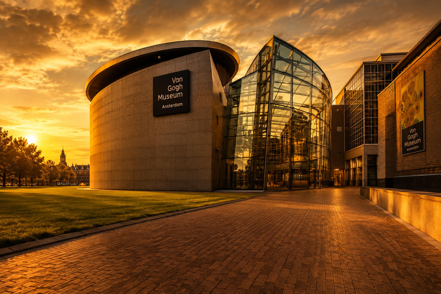 The Van Gogh Museum in Amsterdam, its modern facade on Museumplein square